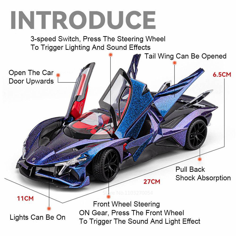 1:18 Hellcat Apollo EVO Литые Модели Автомобилей Diecast Игрушки Двери Открываются Звук Свет Оттянуть Назад Амортизация Спортивный Автомобиль для Мальчика Подарок