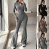Европейский и американский стиль, двухпредметный костюм: укороченный фактурный кардиган + узкие брюки с высокой талией, костюм для поездок на работу