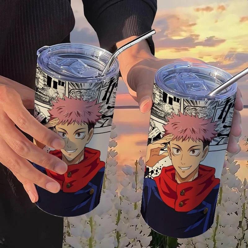 Кружка-термос Jujutsu Kaisen Юдзи 500 мл Сатору Годжо Нержавеющая сталь Дорожная термокружка С изоляцией, с трубочкой Кружка для кофе Подарок для детей