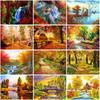 5D DIY Алмазная картина Осенний лесной пейзаж Полный круглый дрель Пейзаж Алмазная вышивка Стразы Мозаика Домашний декор