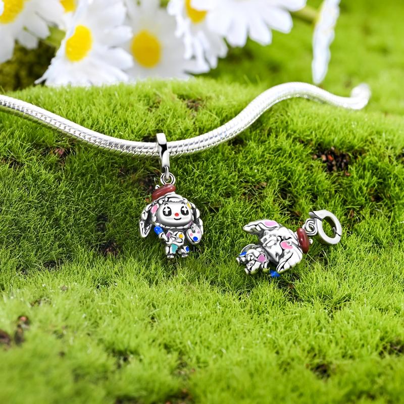 Милый шарм-подвеска в виде балерины медно-розового цвета и куклы-клевера с четырьмя лепестками на удачу, подходит для оригинального браслета, сделай сам, уникальный ювелирный подарок