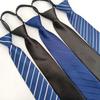 Men's Easy-Pull Knot-Free 8cm Striped Black Zipper Tie