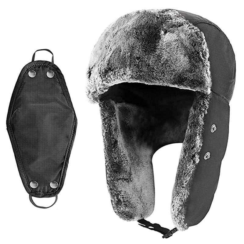 Унисекс Теплая Зимняя Шапка с Ушками и Защитой Лица - Ветрозащитная Толстая Бини на Флисовой Подкладке для Лыж Сноуборда и Улицы