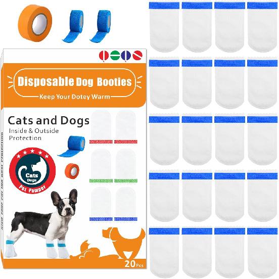 22Pcs Disposable Dog Boots, Cat & Dog Foot Towel, Adjustable Self-Adhesive Foot Cover, Pet Waterproof Foot Cover, Large, Medium and Small Size Pet