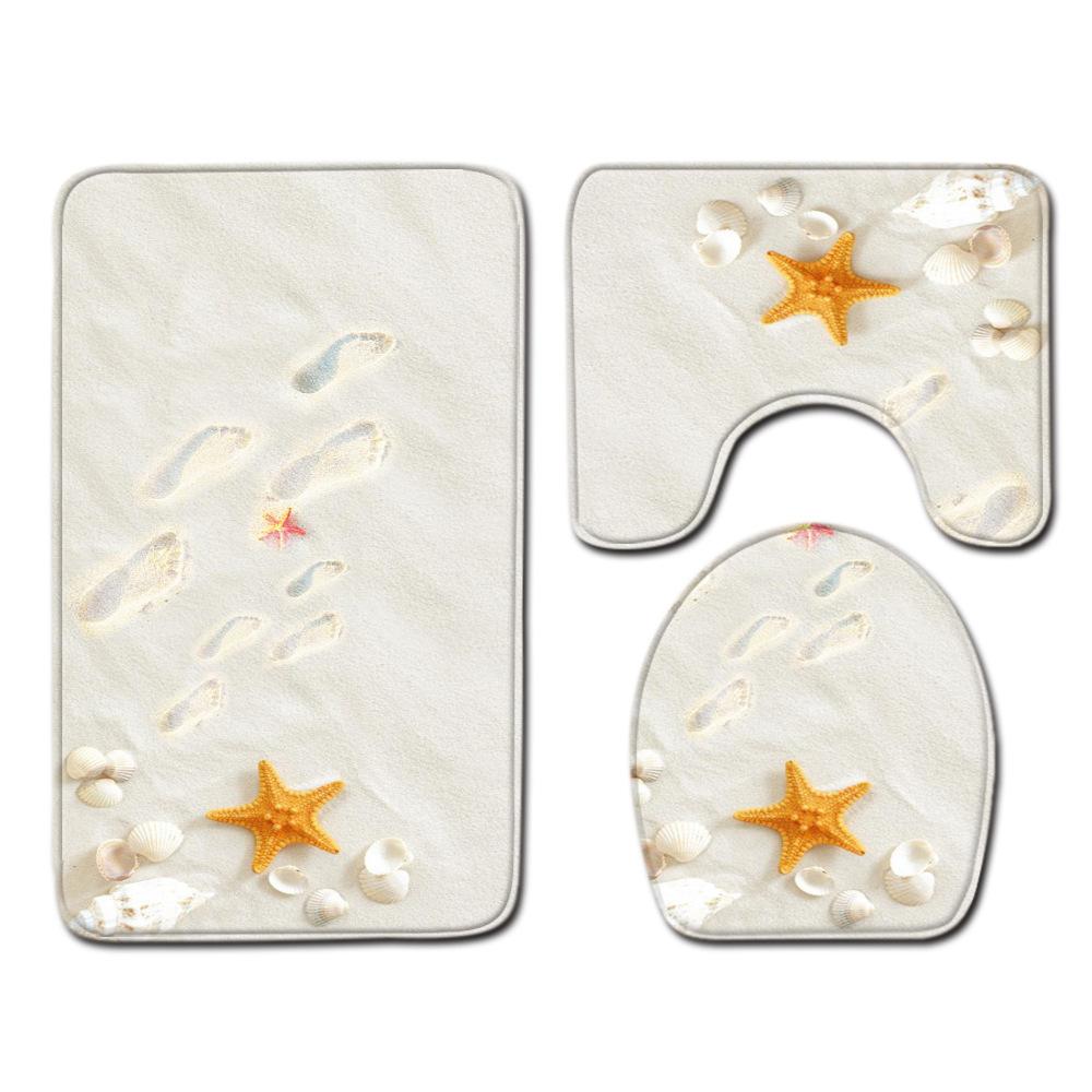 Beach Bathroom Toilet Three-Piece Floor Mat Doormat Bathroom Carpet