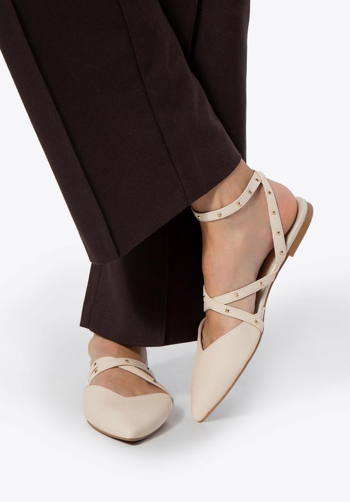 Wittchen Women's Leather Ballerinas With Metallic Accents, Beige, Natural Leather