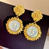 Серьги в форме древней монеты с тиснением жемчуга, ювелирные изделия среднего возраста, ретро-персональные серьги, аксессуары