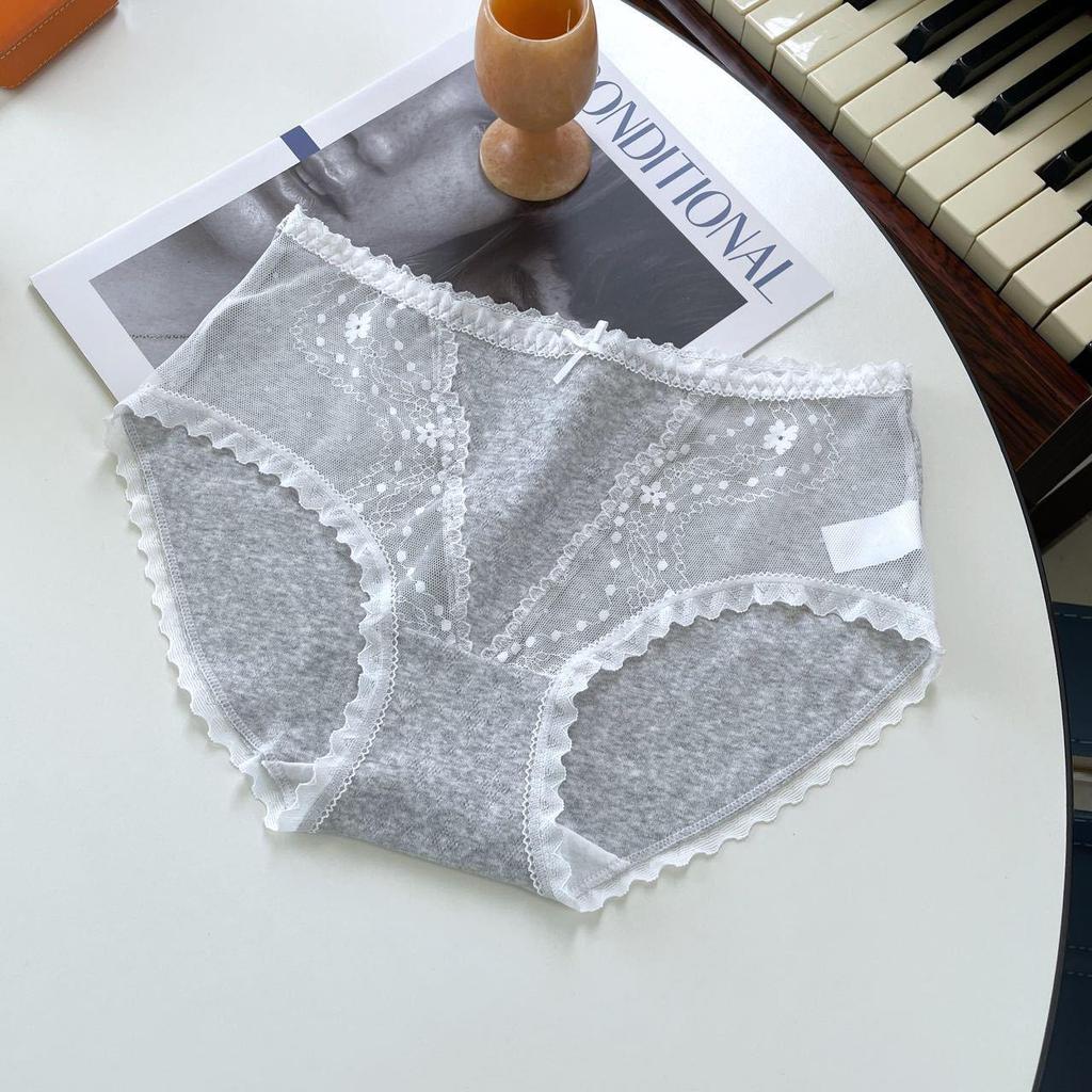 10A Antibacterial Korean Lace Sexy Girl's Cotton Panties with Silk Crotch - Mid-Rise Triangle Fit