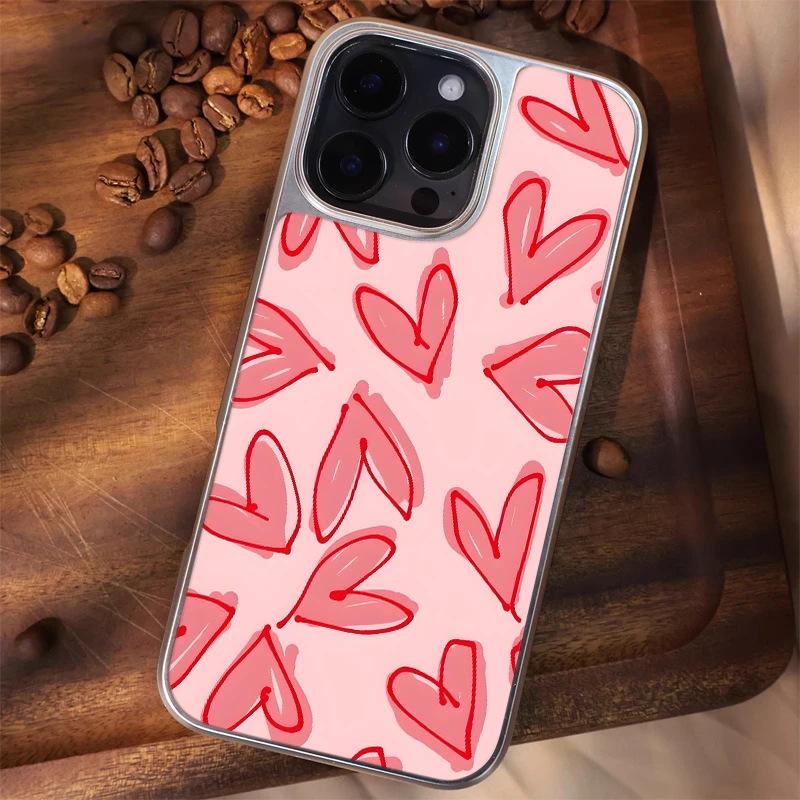 Полный экран розовое сердце подходит для чехла для мобильного телефона Apple IPhone17pro 15/16 матовый ПК13 девушка 14 гальваническое покрытие