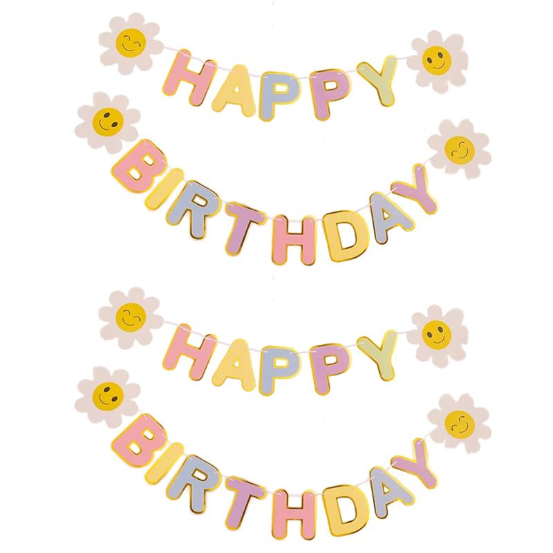 1-5pcs Birthday Flag Party Banner Flower ForHome Room Garland Children Flag Happy Birthday Party Atmosphere Decorations Supplies