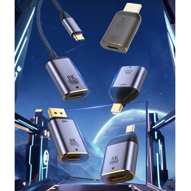 Адаптер типа C 8K 60 Гц USB C/DP/Mini DP в HDMI-совместимый преобразователь для ПК, компьютера, ТВ-дисплея, телефонного кабеля