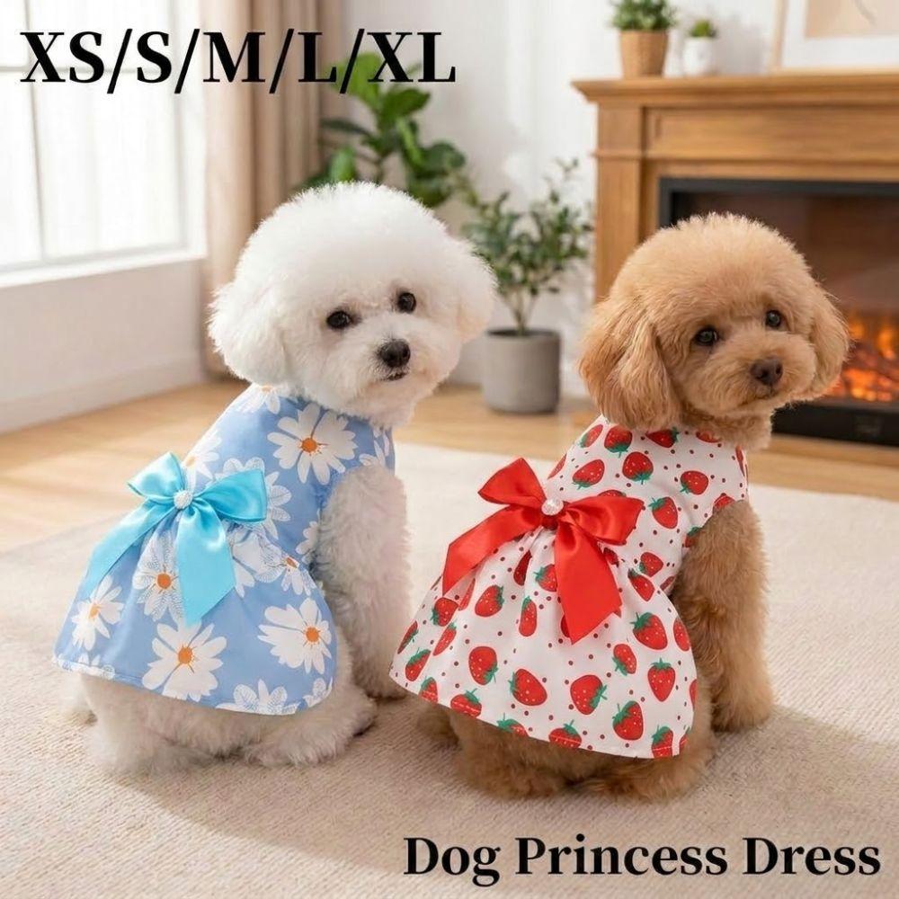 Daisy Pattern Summer Dog Princess Dress Bow Lace Dog‘s Spring Dress  For Puppy Poodle Chihuahua Etc