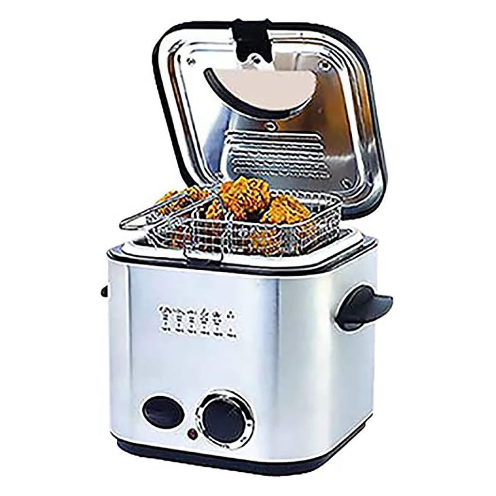 Электрическая фритюрница Настольная для домашнего использования Регулировка температуры Серебро со стеклянной крышкой для предотвращения попадания масла Компактная безопасная жареная пища Кушиагэ Жареная курица по-французски