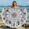 Customized Digital Printing Large Bohemian Floral Terry Microfiber Knitted Round Beach Towel for Summer Home Use