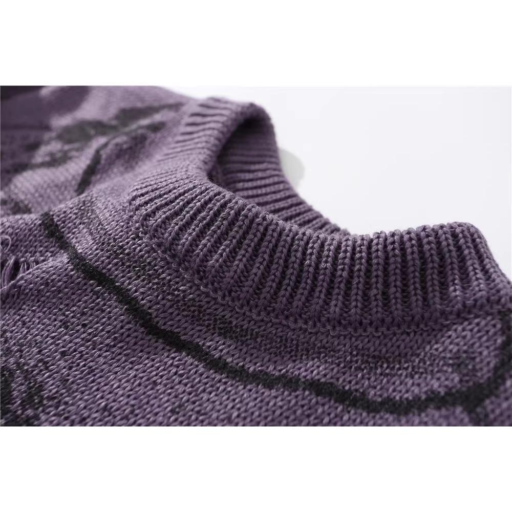 Свитер с принтом букв Diablo Rip для мужчин Ins High Street Trendy Brand Loose Crewneck Pullover