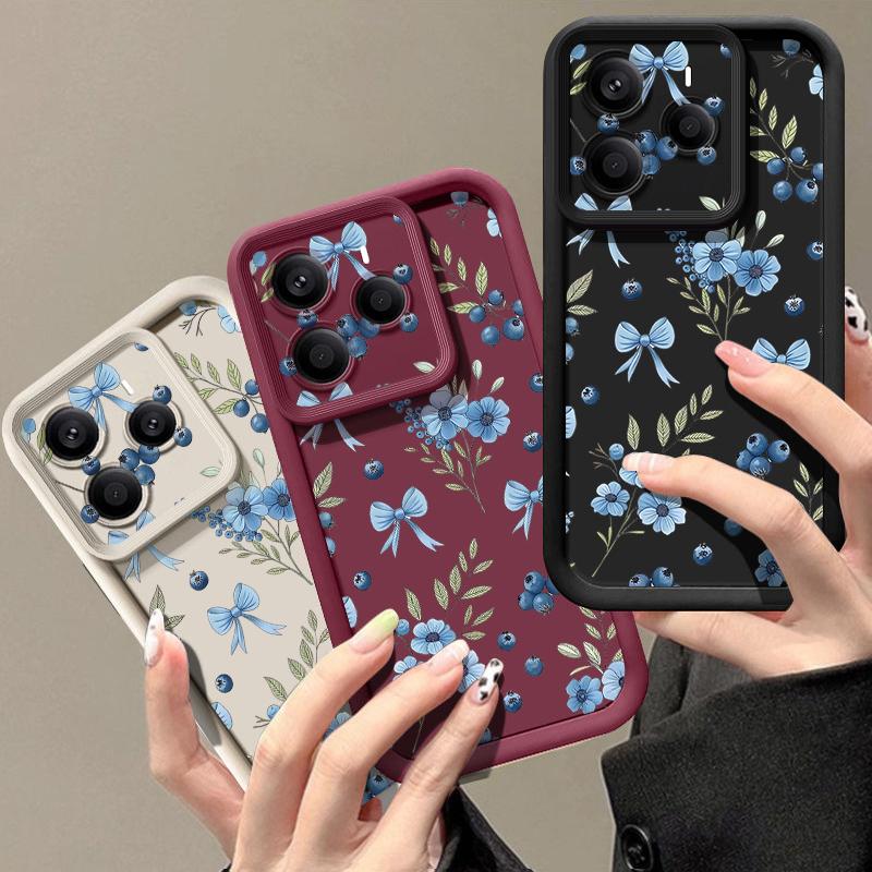 Blueberry Bowknots Floral Pattern Case For Xiaomi 14T 13T 11T Pro Funda Redmi Note 14 13 Pro 5G 4G 12 11 Shockproof Bumper Silicone Cover