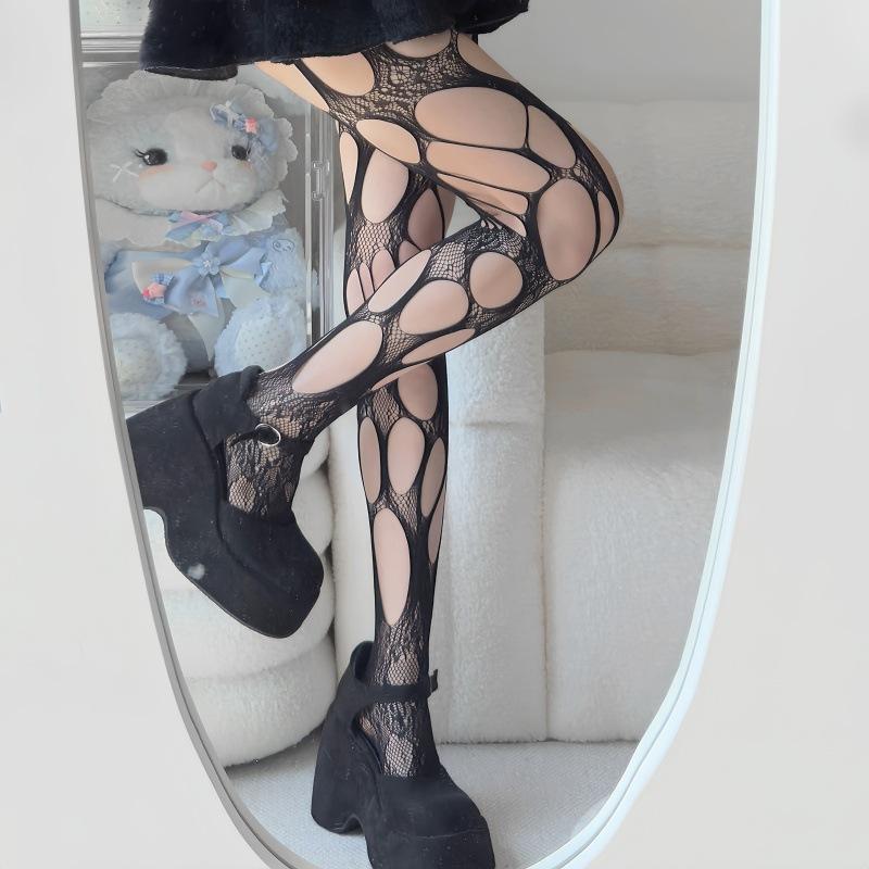 Hole Personality Hollow Out Irregular Millennial Hottie Y2k Pantyhose Subculture Punk Style Net Socks