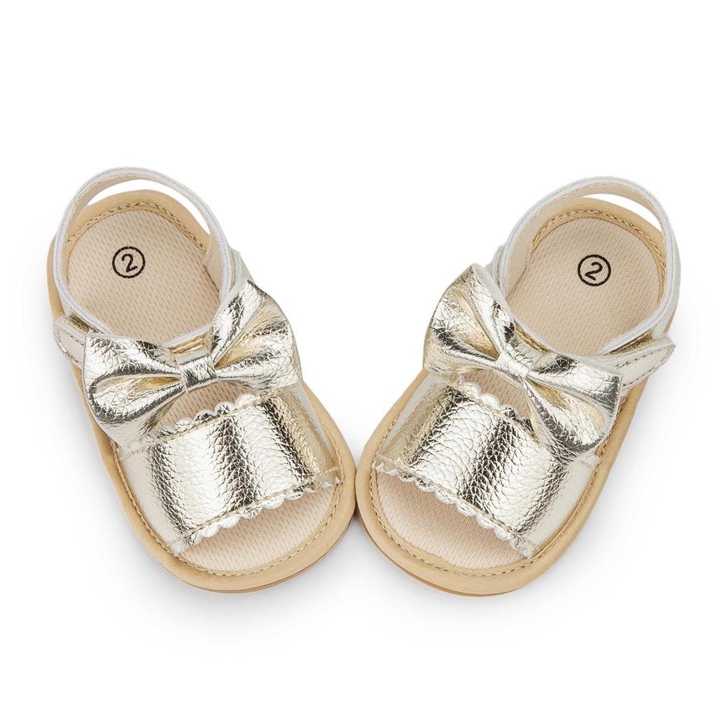 2025 Summer Bow PU Baby Girl Sandals - Korean Style Cute Solid Color Walker Shoes