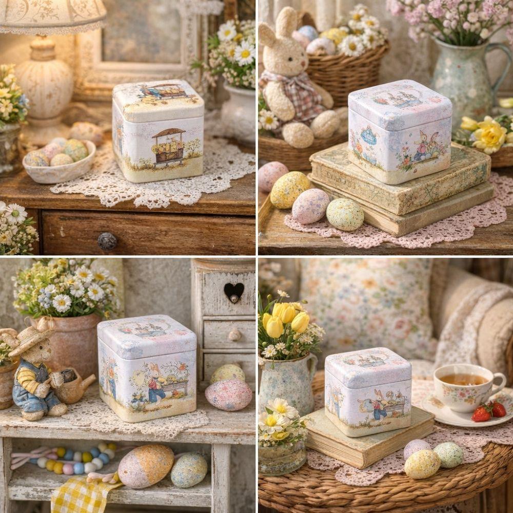 Коробка для печенья Мультяшная Пасхальная жестяная коробка с крышками Портативная Пасхальная подарочная банка Металлическая Винтажные кролики Конфетница Свадебная