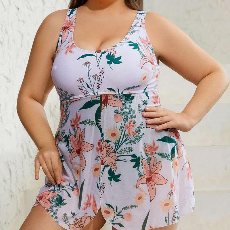 Сексуальный купальник с цветочным принтом больших размеров, женский купальник с эффектом пуш-ап, платье с разрезом, купальник, пляжная одежда