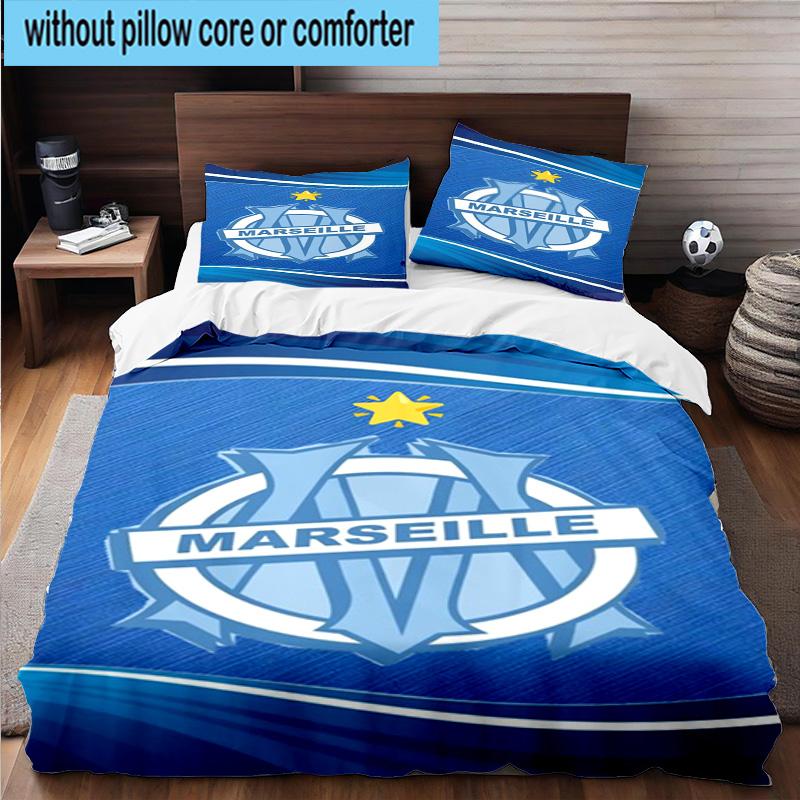 3pcs Olympique Football Crest Printed Bedding Set Duvet Cover Closure Includes 1 Duvet Cover & 2 Pillowcases Bedding Sets Home Decor Gifts