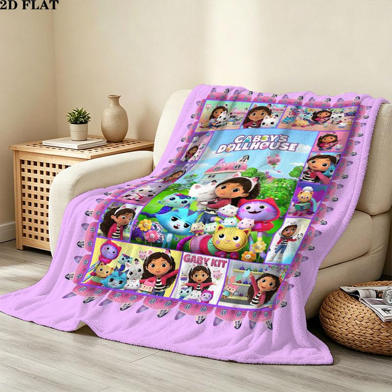 1PC Gabby'S Dollhouse Patterned Flannel Blanket Suitable For All Seasons For Home Decor Warmth And Comfort Gifts Holiday Present
