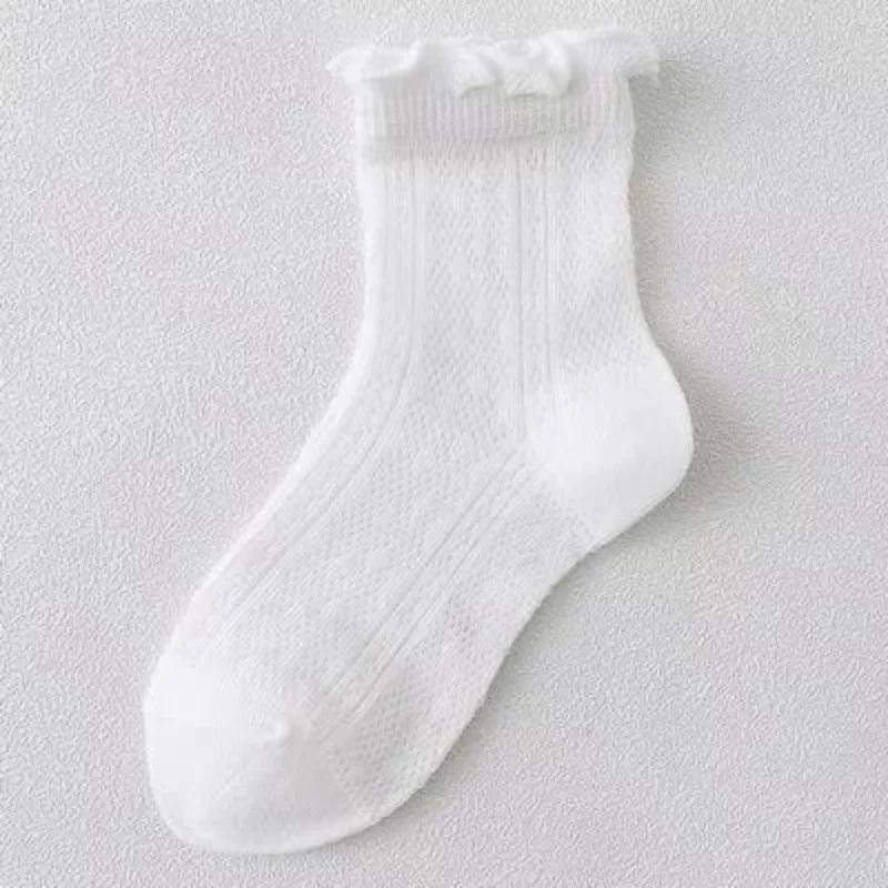Spring and Summer Girls New Thin Breathable Comfortable Cotton Mesh Solid Lace Fashion Wooden Ear Edge Princess Socks