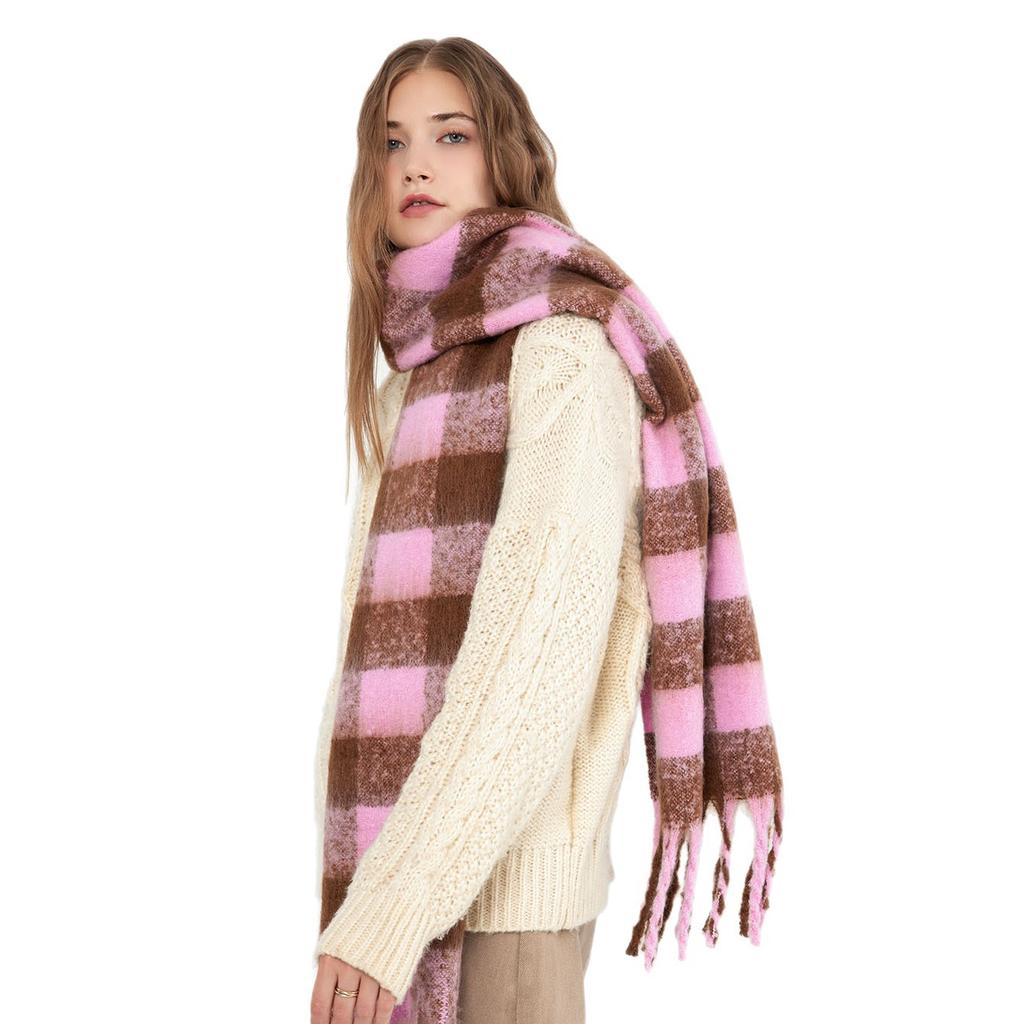 High Quality Is Different, Z Home Black and White Plaid Scarf Women's Winter Thickened Imitation Cashmere Shawl Scarf
