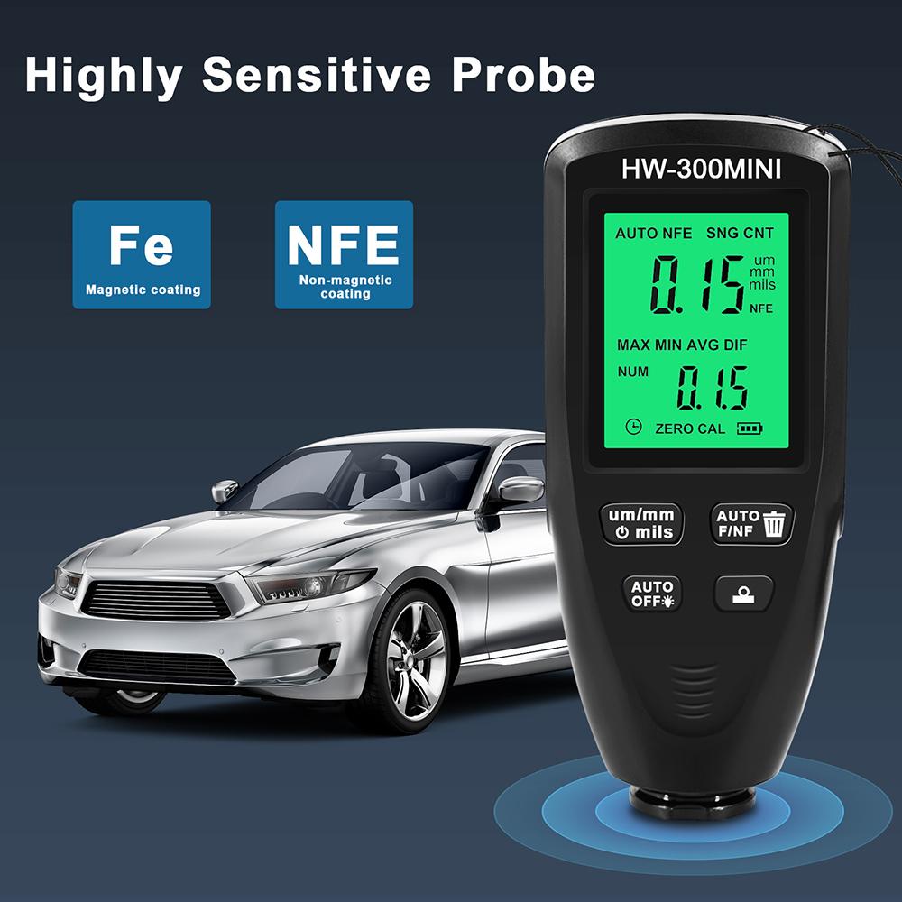 HW-300PRO измеритель ширины металлического покрытия Fe и NFe зонд 0-2000 мкм тестер толщины автомобильной краски толщиномер покрытия инструмент цифровой