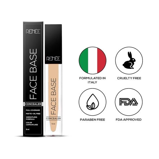 RENEE Face Base Liquid Concealer - Vanilla, 5ml | Enriched With Jojoba, Weightless, Long-lasting, Full Coverage Finish with Easy Blend Formula