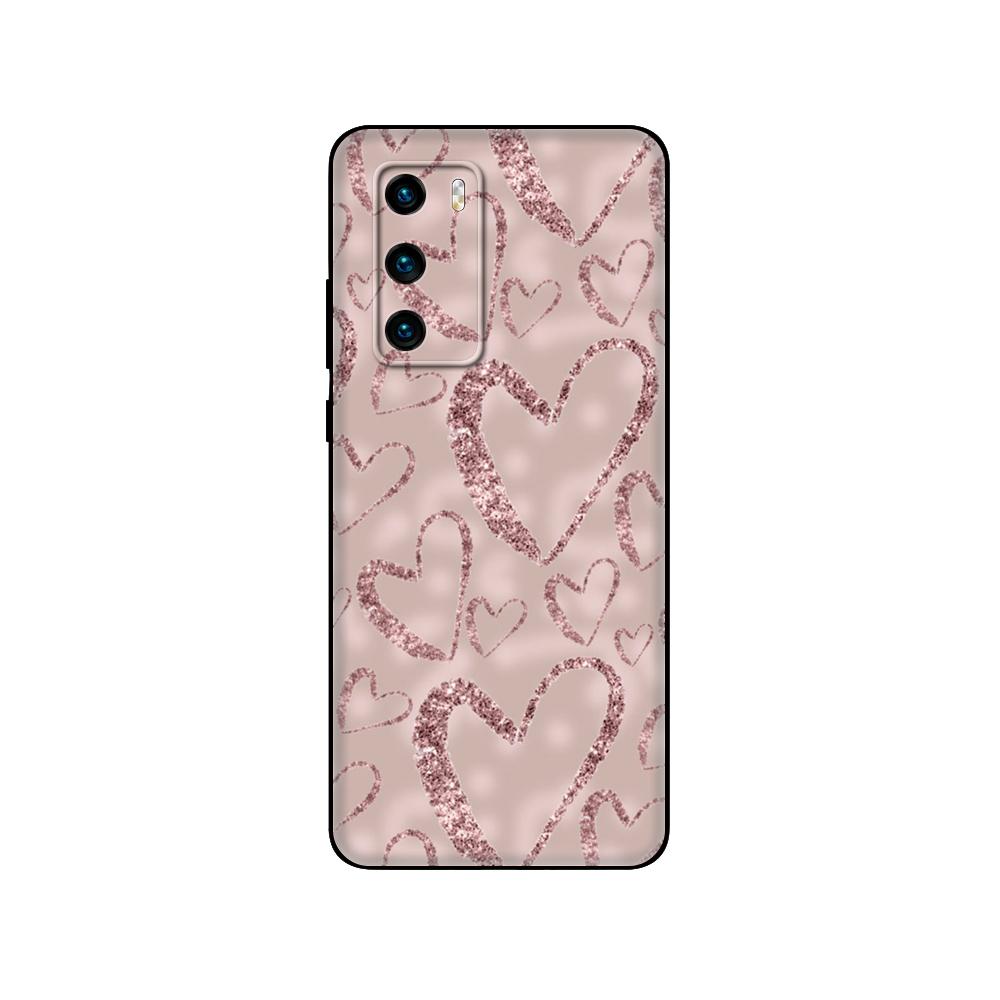 Черный чехол из ТПУ для Huawei P30 Lite P30 Pro P40 чехол для Huawei P40 LITE EP Smart 2020 чехол Gold Rose Glitter Pink Love Herat