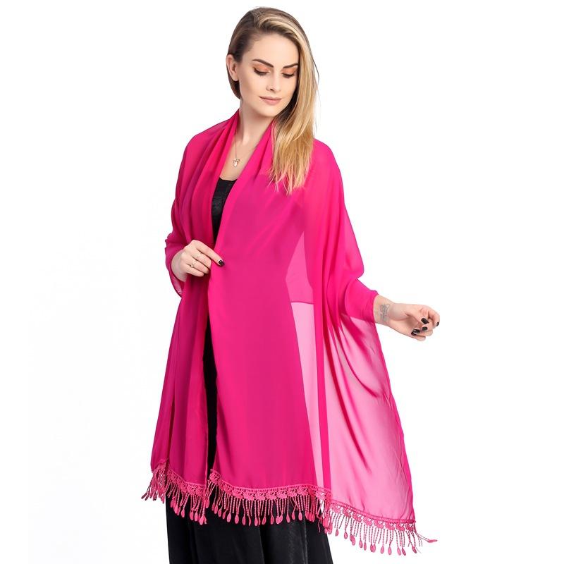 Шифоновые шали и накидки для женщин. Легкий мягкий шарф с кружевной бахромой, размер 70*210 см.