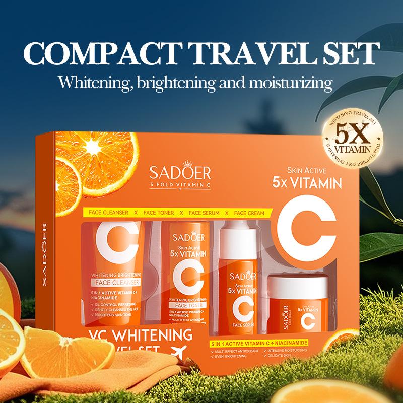 Five-piece Vitamin C Moisturizing Travel Skin Care Set Vitamin C Facial Cleanser Toner Essence Cream Portable Skin Care Products