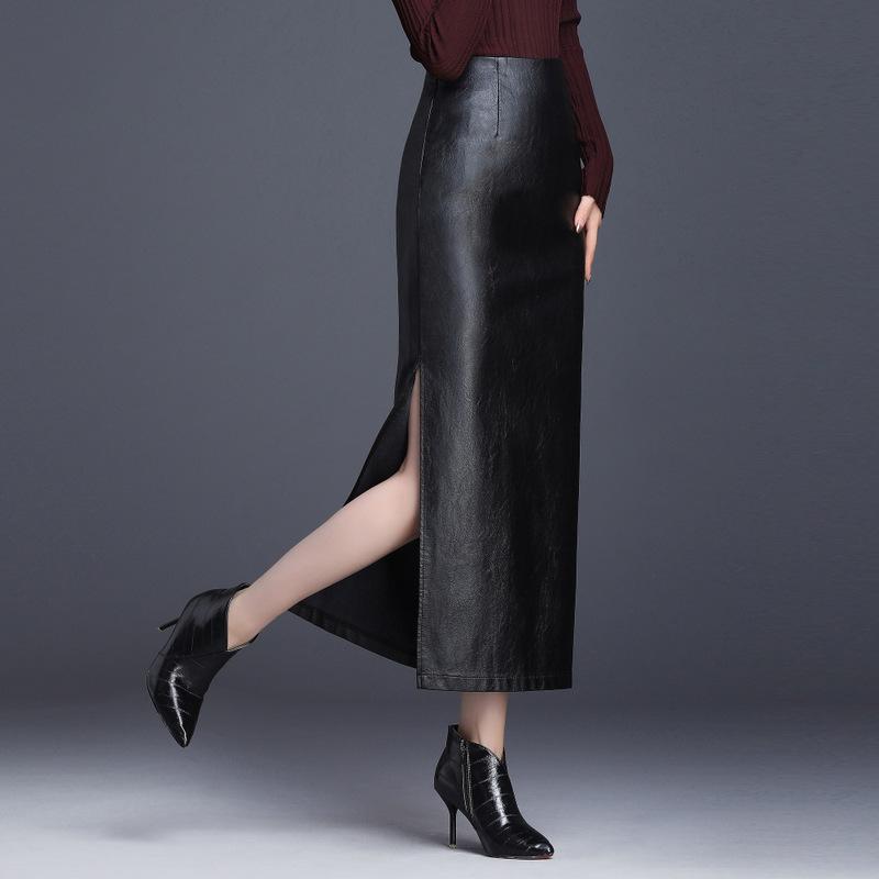 Кожаная юбка весна и осень женская юбка женская высокого класса средняя и длинная юбка a-word юбка женская вертикальная юбка бедра дети
