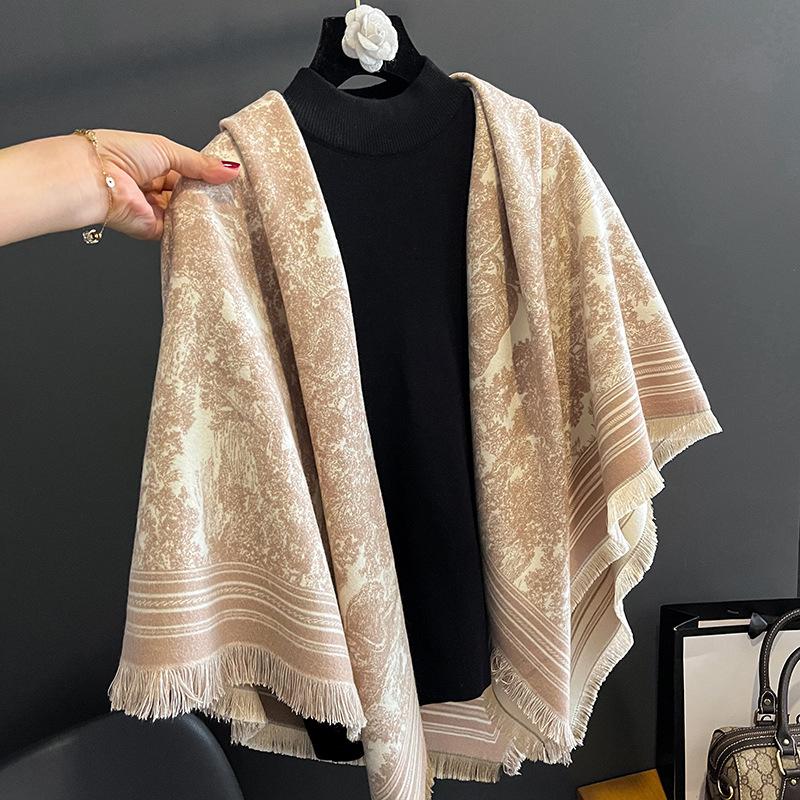 New Women'S Fashionable Imitation Cashmere Autumn And Winter Warm Large Square Scarf Double-Sided Tassel Scarf Air Conditioning Shawl
