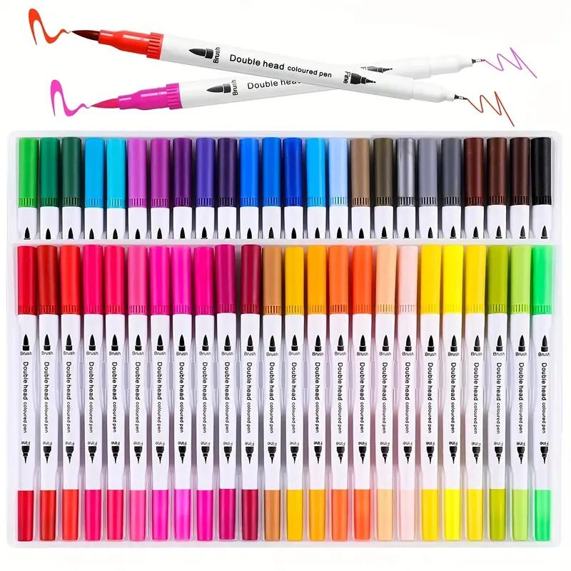 60-Pack Double-Headed Marker Pens – Fine & Brush Tip, Water-Based, Vibrant Colors for Art, Calligraphy, and Holiday Decoration