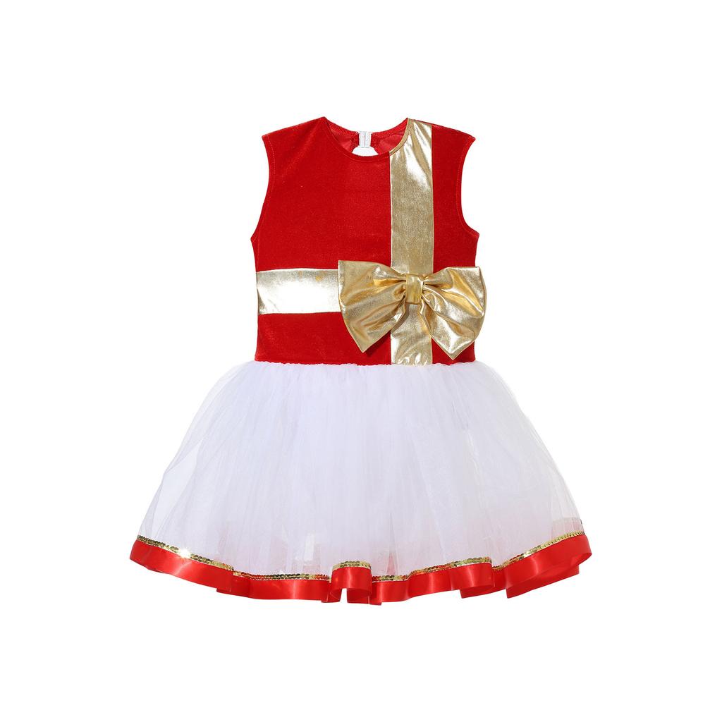 Детский рождественский костюм Санта-Клауса для девочек, блестящее полосатое балетное платье-пачка принцессы без рукавов, наряды для рождественской вечеринки