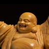 Wood Carving Lovely Happy Maitreya Buddha Decorative Figures Small Statue Home Room, Office Wealth Ornaments Free Delivery