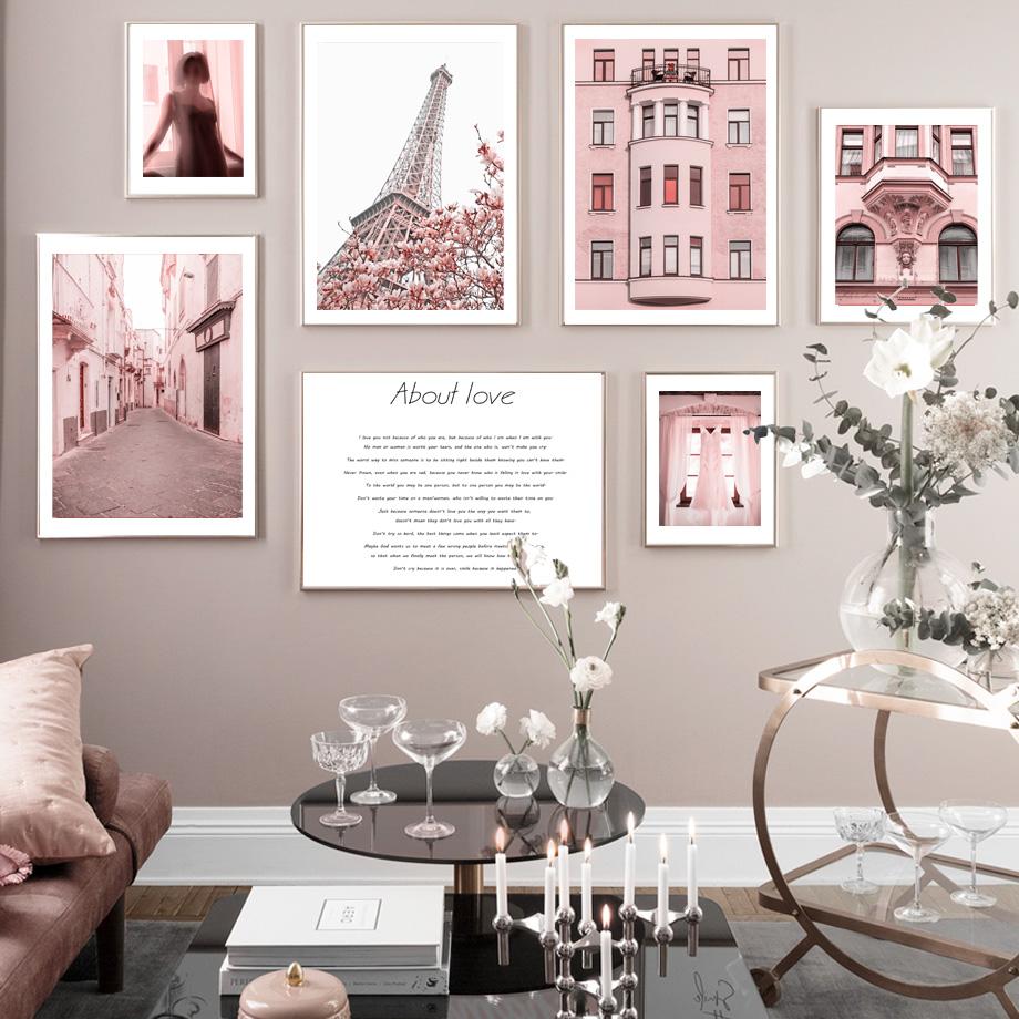 Башня Парижа Автомобиль Улица Балкон Женщина Пион Цветок Стены Искусства Отпечатки Холст Картина Скандинавский Плакат Декор Фотографии Для Гостиной