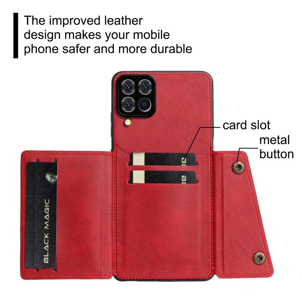 Кошелек-чехол из ПУ-кожи для Samsung Galaxy A22 4G, A12, M22, M12, с несколькими отделениями для карт, двойной металлической кнопкой, противоударный, полнотелый защитный чехол