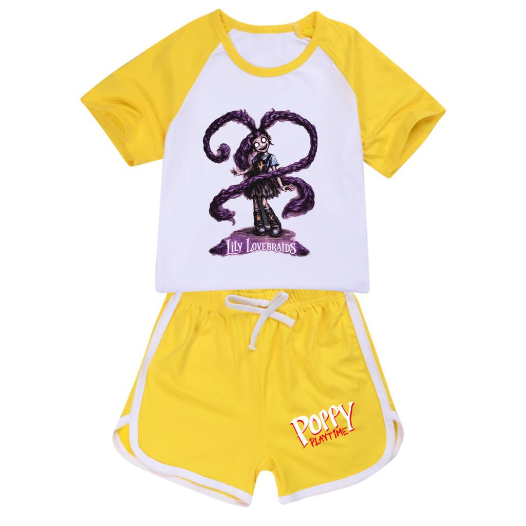 5582 2pcs/set Children Girls Lily Lovebraids Printed Short Sleeves Tracksuit Clothes Set