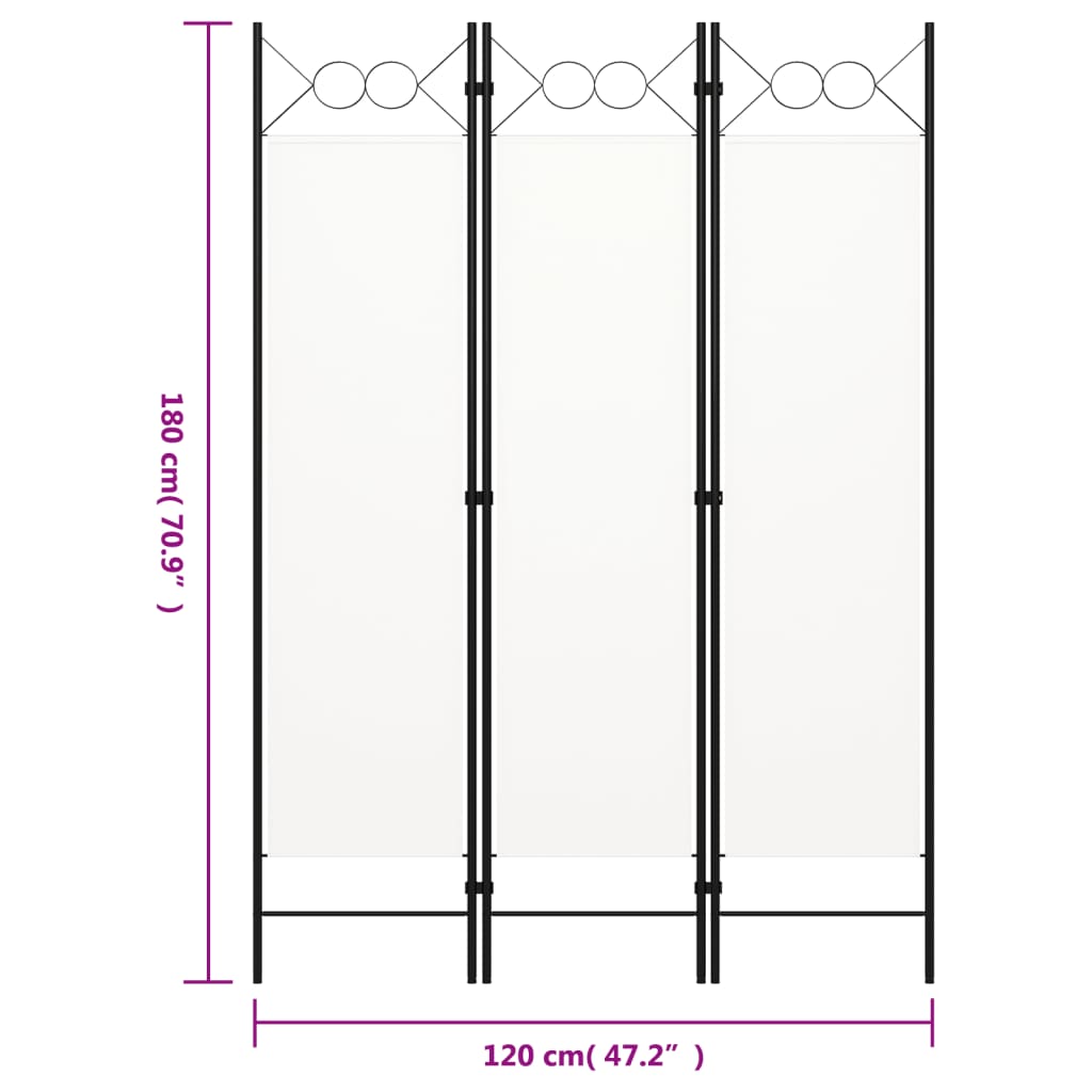 3 Piece Room Divider White 120 * 180 cm