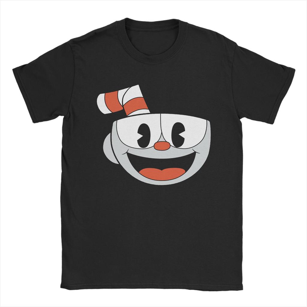 Cartoon Cuphead and Mugman Game T-Shirts for Men Humor Cotton Tees O Neck Short Sleeve T Shirt Printed Tops