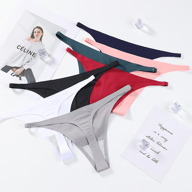 Бесшовные трусики из ледяного шелка для женщин, мягкие тонкие стринги, женское атласное нижнее белье, женские трусики-бикини, стринги Tangas Mujer