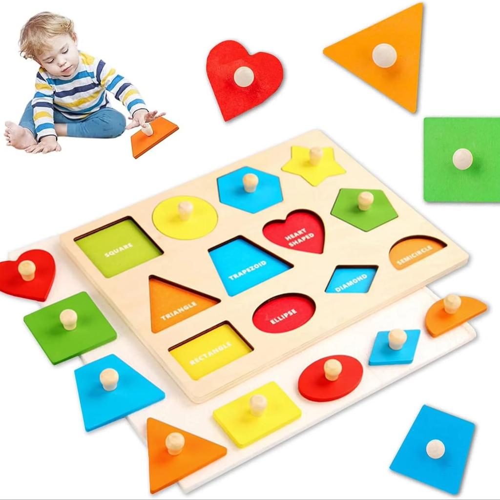 Montessori Color Sorting Toy Wooden Shape Matching Grasping Board Baby Jigsaw Puzzle Early Educational Toy Todder Fine Motor Toy