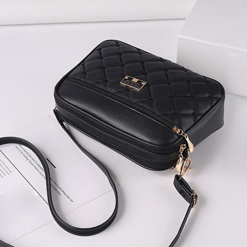 Women PU Leather Wave Embroidered Small Shoulder Bag Simple Solid Color Multi-layer Heart Decor Phone Crossbody Bag CLE