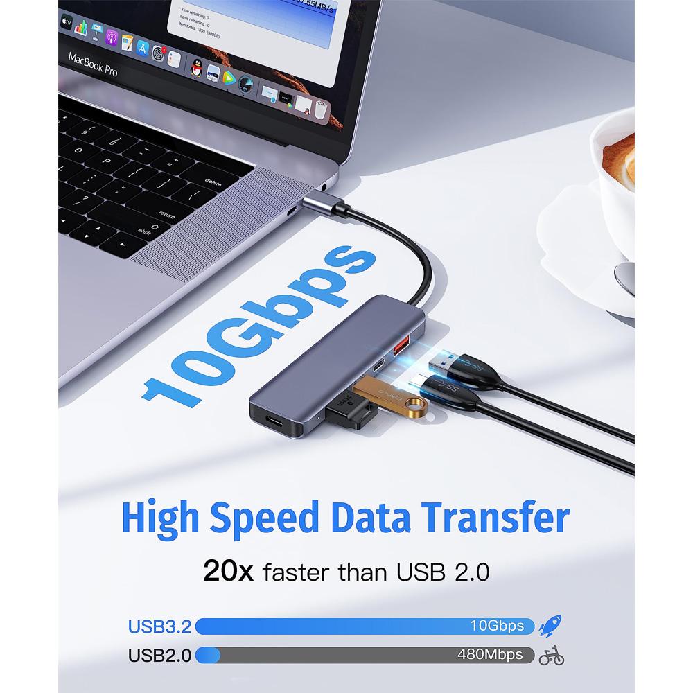 Getatek USB C Hub 10 Гбит/с USB C Splitter 100 Вт Мощность зарядки USB 3.2 Hub для ноутбука MacBook Air/Pro iPhone 15/15 Pro/15 Pro Max