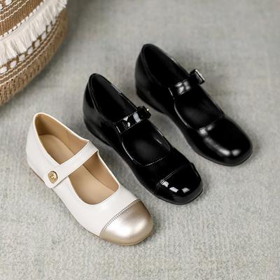 Внутреннее увеличение высоты женские туфли Мэри Джейн весна и осень новые на толстом каблуке туфли с одинарной пряжкой маленькие кожаные туфли