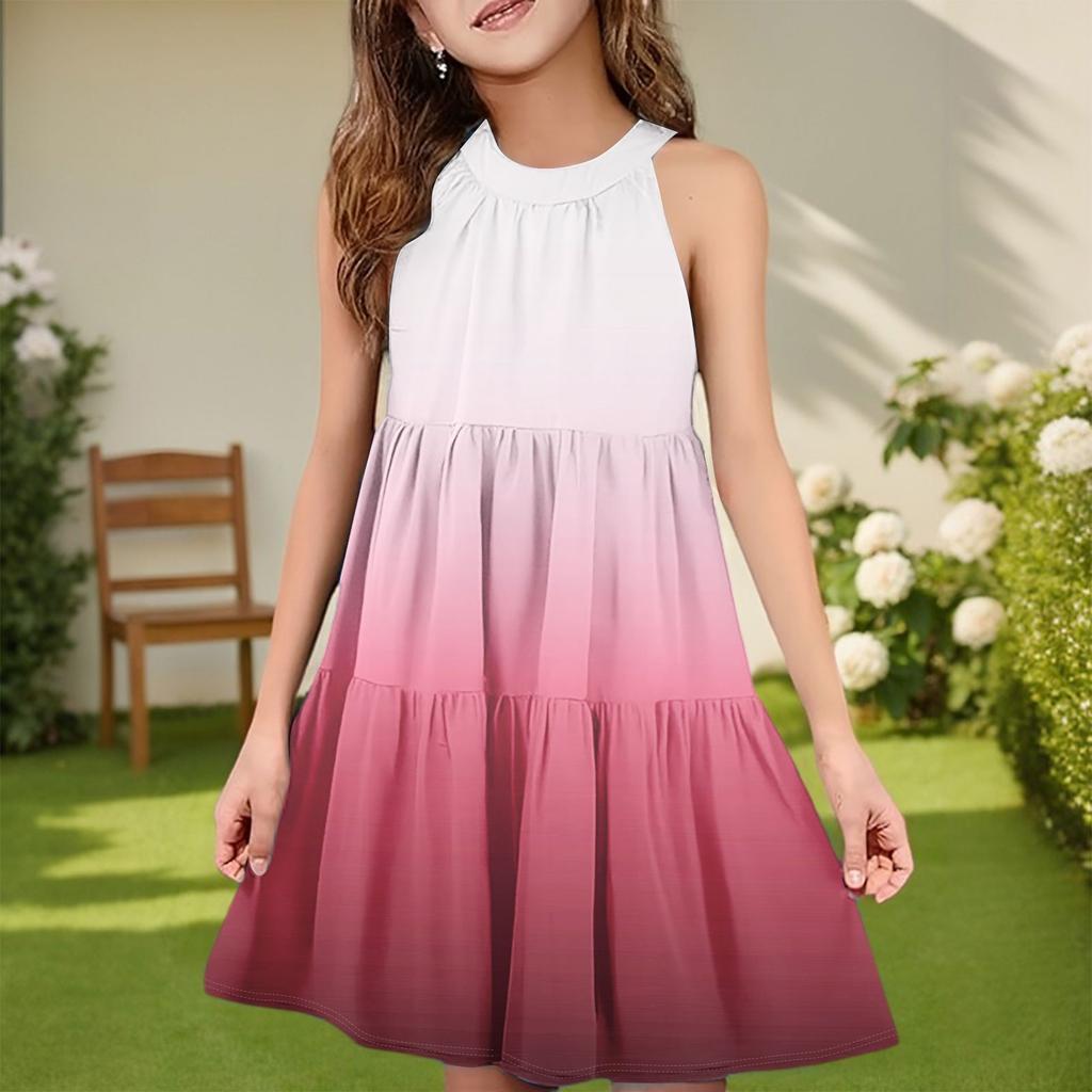 Детское летнее повседневное модное платье без рукавов с круглым вырезом