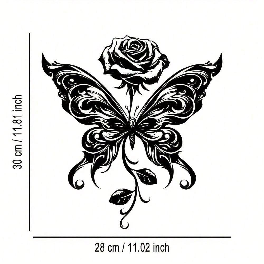 1 PC of Black Iron an Elegant Butterfly with A Rosey Metal Wall Art - Modern Home Decor for Bedroom, Living Room, or Bathroom.